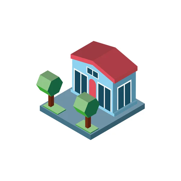 Isolated isometric city building with trees vector design — Stock Vector