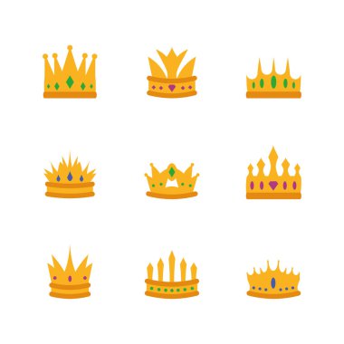 İzole edilmiş taç simge kümesi vektör tasarımı