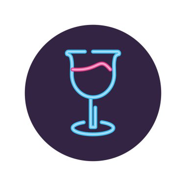 Neon şarap bardağı daire vektör tasarımında