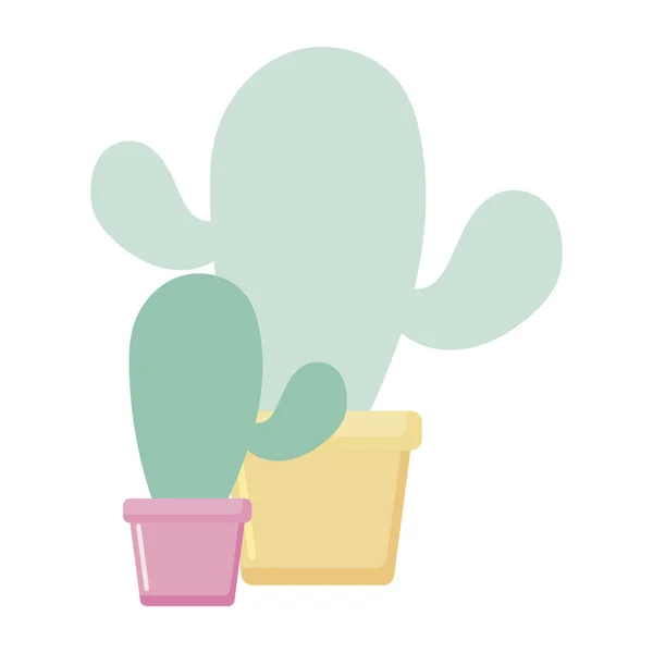 Plantes isolées de cactus à l'intérieur de pots vectoriels design — Image vectorielle