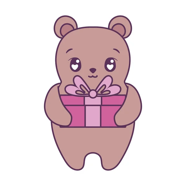 Bonito oso de dibujos animados con diseño de vector de regalo — Vector de stock