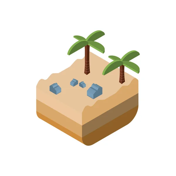 Isolated isometric palm tree and stones vector design — ストックベクタ