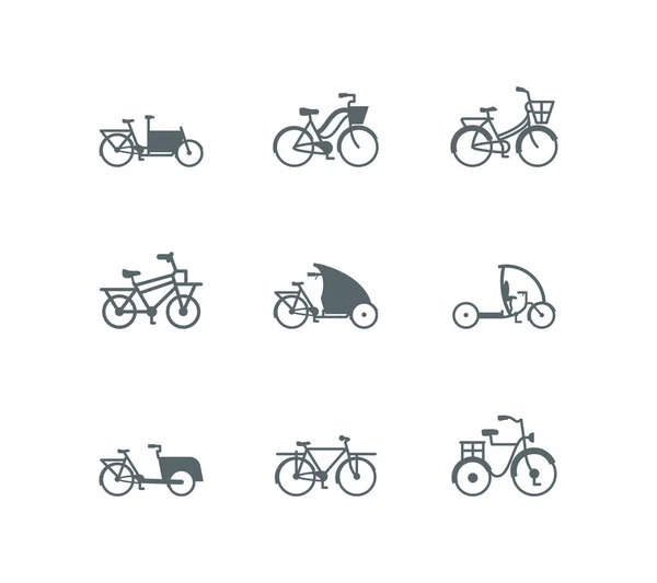 Siluetas aisladas bicicletas icono conjunto vector diseño — Vector de stock