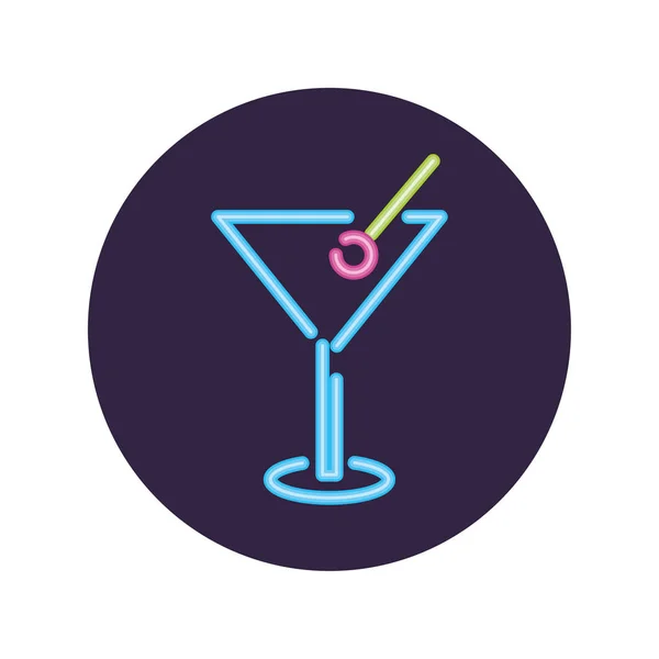Cocktail de martini au néon à l'intérieur du cercle design vectoriel — Image vectorielle