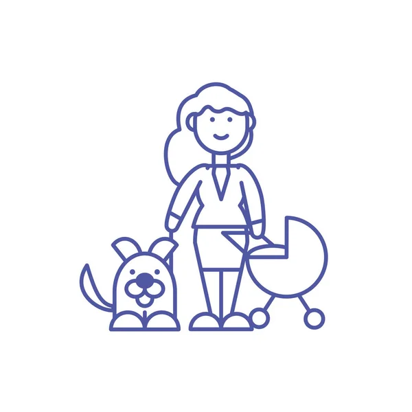 Mãe bebê e cão vetor design — Vetor de Stock