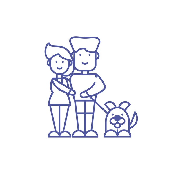 女性と男性と犬のベクトルデザインのカップル — ストックベクタ