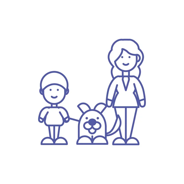 Mother son and dog vector design — 스톡 벡터