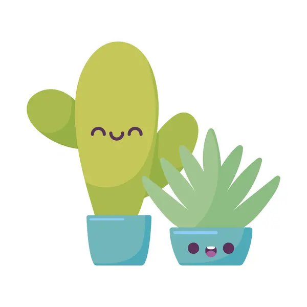 Kawaii cactus plantas dibujos animados vector de diseño — Vector de stock