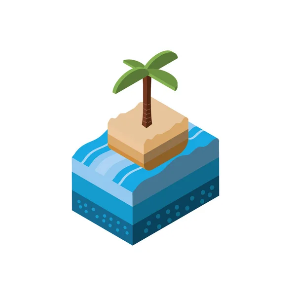 İzole edilmiş izometrik palmiye ağacı ve deniz vektör tasarımı — Stok Vektör