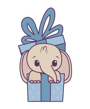 Hediye vektör tasarımının içindeki şirin fil karikatürü