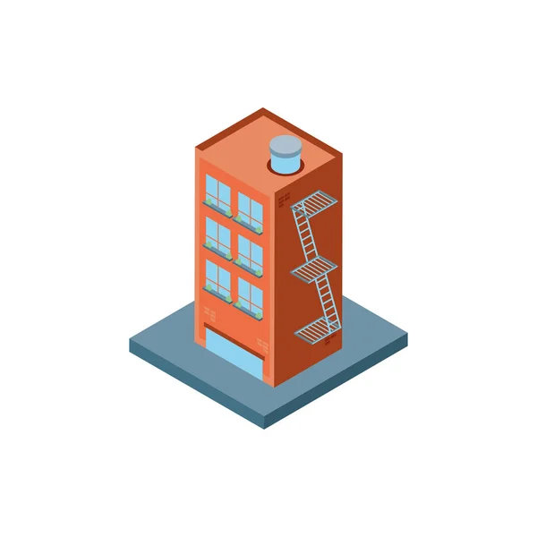 Isometrische oranje stadsbouw met laddervector design — Stockvector