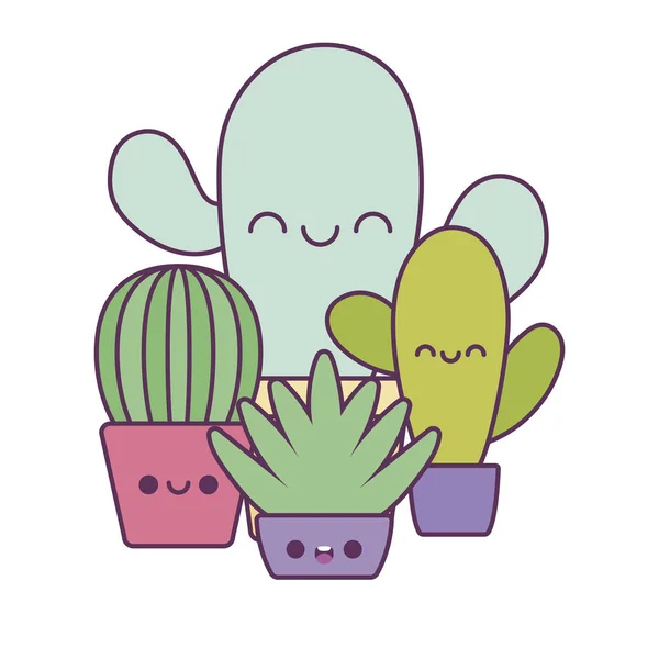 Kawaii cactus plantas dibujos animados vector de diseño — Archivo Imágenes Vectoriales