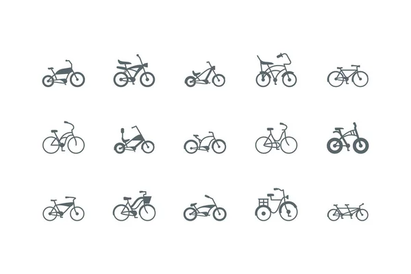 Siluetas aisladas bicicletas icono conjunto vector diseño — Vector de stock