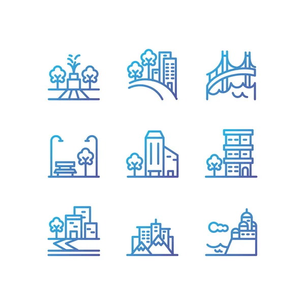 孤立的城市建筑图标集矢量设计 — 图库矢量图片