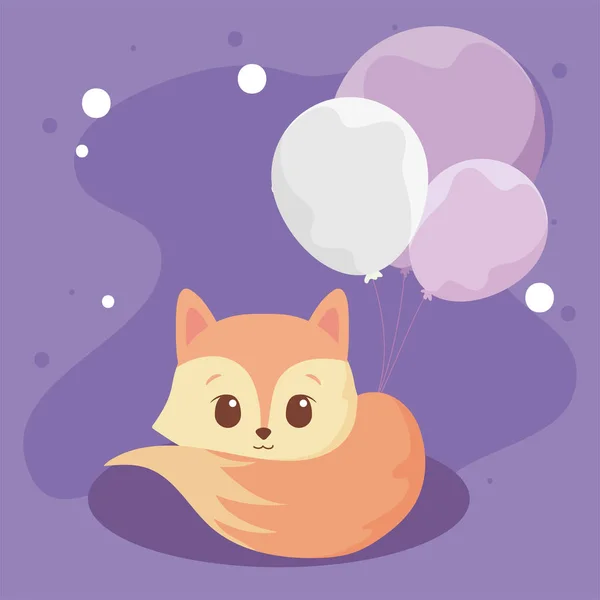 Cute Fox kreskówki i balony wektor projektu — Wektor stockowy