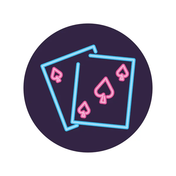 Neon casino card inside circle vector design — 스톡 벡터
