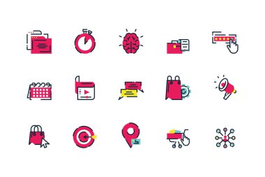 İzole edilmiş dijital pazarlama simgesi set vektör tasarımı