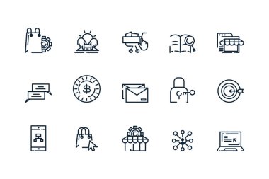 İzole edilmiş dijital pazarlama simgesi set vektör tasarımı