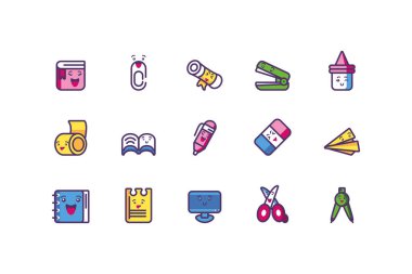 Kawaii okul simgesi çizgi film vektör tasarımı