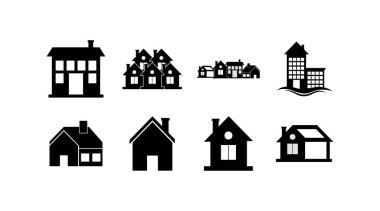 Isolated houses with window and door icon set vector design