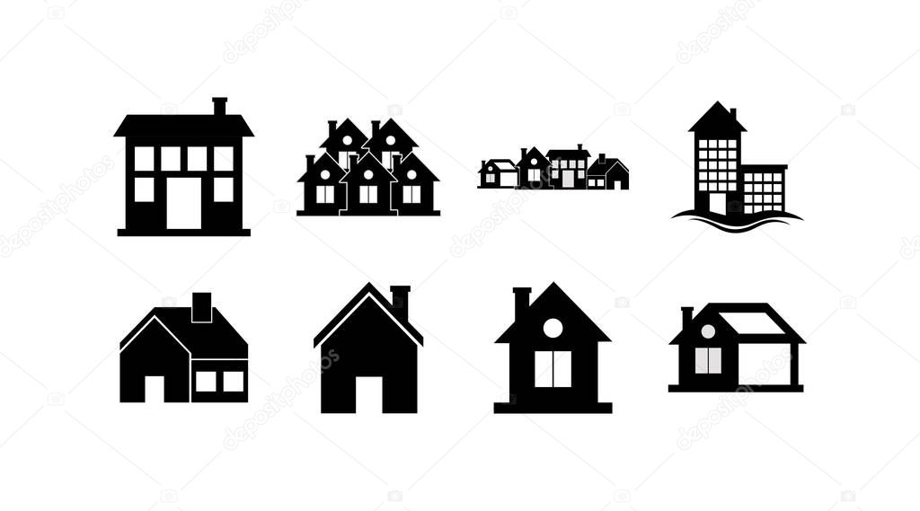 Isolated houses with window and door icon set vector design