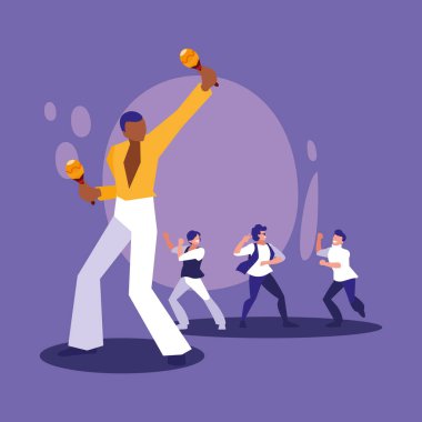 Musicians with maracas and dancers vector design