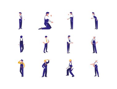 Sarı ve beyaz kasklı izole müteahhitler vektör dizaynı