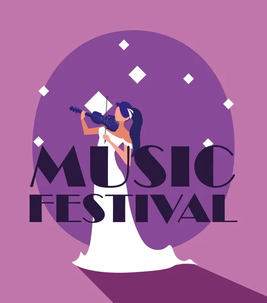 Musicienne avec violon de festival de musique design vectoriel — Image vectorielle