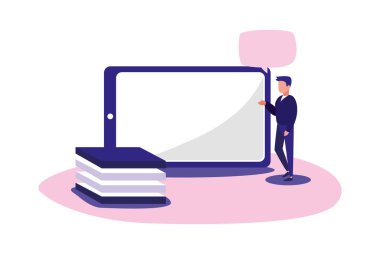 Akıllı telefon ve kabarcık vektör tasarımı olan adam