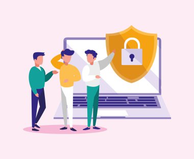 Dizüstü bilgisayar vektör tasarımlı adamlar