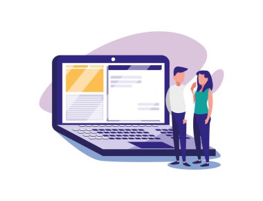 Dizüstü bilgisayarı olan kadın ve erkek.