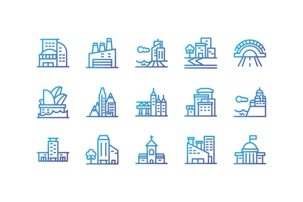 Edificios aislados ciudad icono conjunto vector diseño — Vector de stock