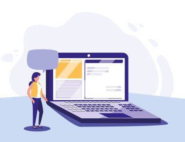 Dizüstü bilgisayarı olan kadın vektör tasarımı