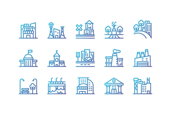 Edificios aislados ciudad icono conjunto vector diseño — Vector de stock