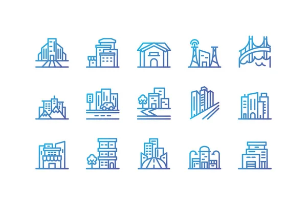 Isolados edifícios da cidade ícone conjunto vetor design — Vetor de Stock