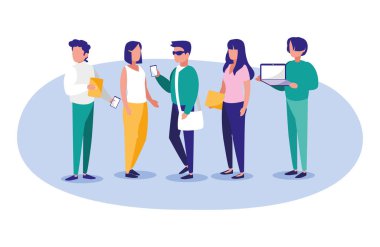 Dizüstü bilgisayarı ve akıllı telefon vektör tasarımlı insanlar