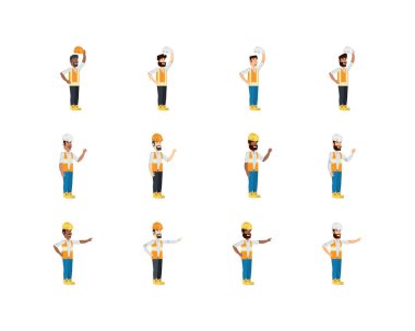 Sarı ve beyaz kasklı izole müteahhitler vektör dizaynı