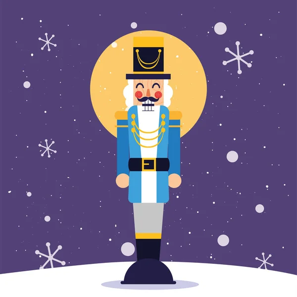 Merry christmas nutcracker and snowflakes vector design — 스톡 벡터