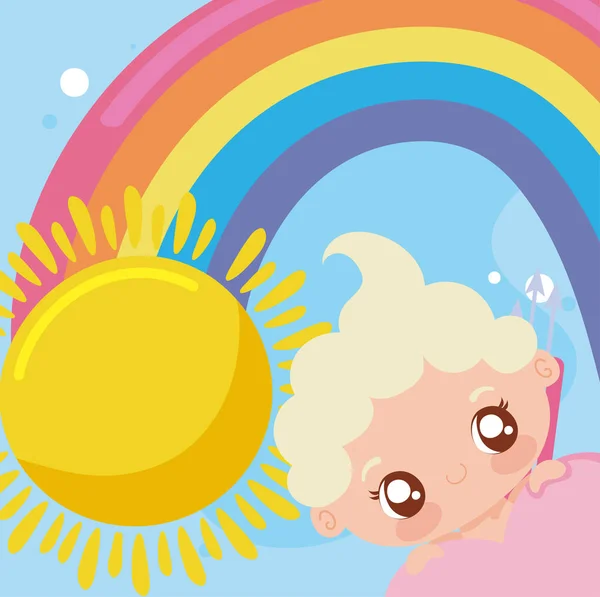 赤ちゃんキューピッド漫画や虹ベクトルデザイン — ストックベクタ