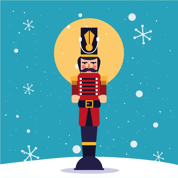 Merry christmas nutcracker and snowflakes vector design — 스톡 벡터