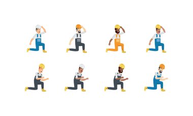 Sarı ve beyaz kasklı izole müteahhitler vektör dizaynı