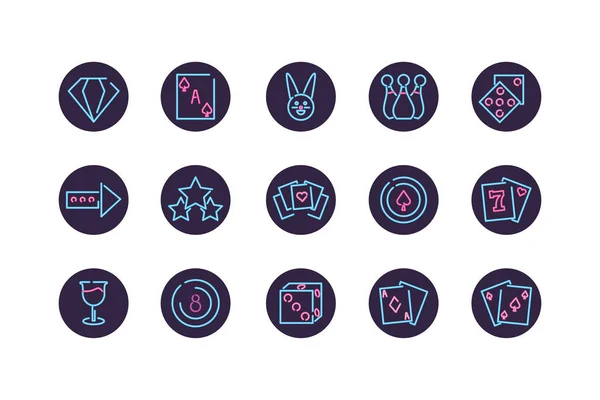 Neon and casino icon set inside circles vector design — 스톡 벡터