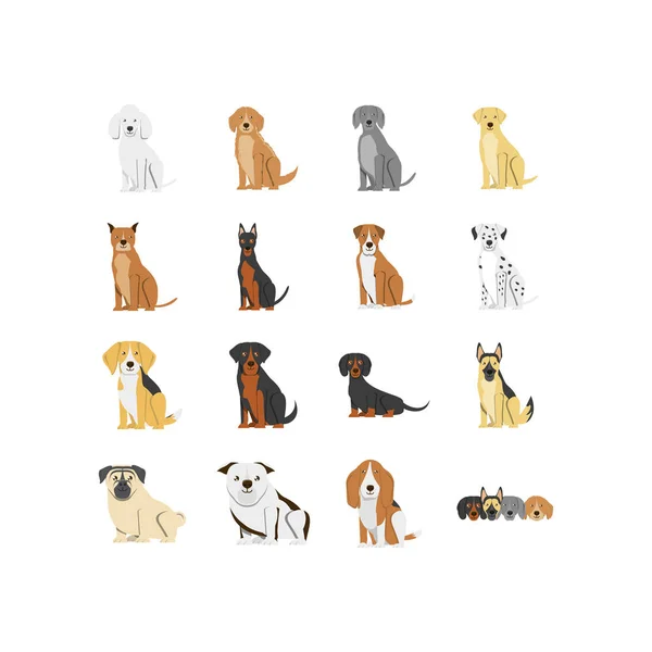 Izolovaní psi maskoti ikony set vektorový design — Stockový vektor