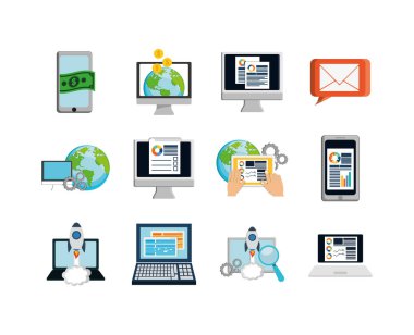 İzole edilmiş dijital pazarlama simgesi set vektör tasarımı