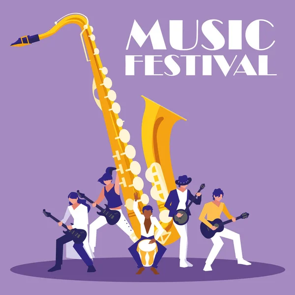 Instrument saxophone et musiciens design vectoriel — Image vectorielle