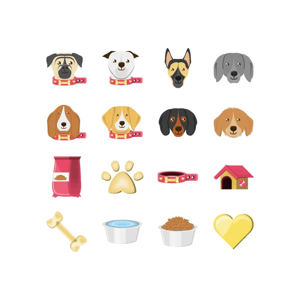 Perros aislados mascotas icono conjunto vector diseño — Archivo Imágenes Vectoriales