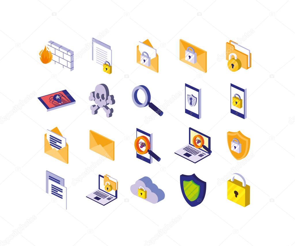 Icon set of security system vector design