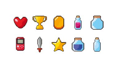 İzole edilmiş video oyunu simgesi set vektör tasarımı