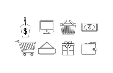 İzole alışveriş ve ekommerce simgesi vektör dizaynı