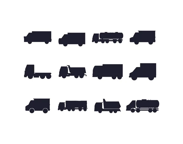 Caminhões isolados ícone conjunto vetor design — Vetor de Stock